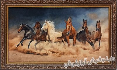تابلو فرش دستباف طرح گله اسب های وحشی کد 1238