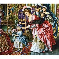تابلو فرش دستباف طرح فرانسوی مهمانی تولد مادربزرگ از نمای نزدیک - 1