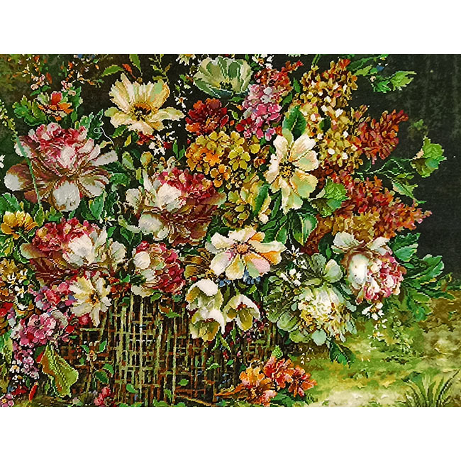 تابلو فرش دستباف طرح سبد گل رز از نمای نزدیک - 1