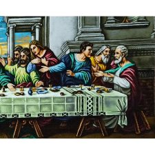 تابلو فرش دستباف طرح شام آخر حضرت عیسی بصورت رنگی از نمای نزدیک - 1