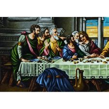 تابلو فرش دستباف طرح شام آخر حضرت عیسی بصورت رنگی از نمای نزدیک - 3