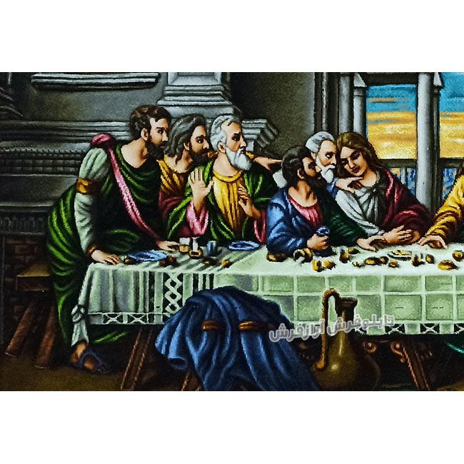 تابلو فرش دستباف طرح شام آخر حضرت عیسی بصورت رنگی از نمای نزدیک - 3
