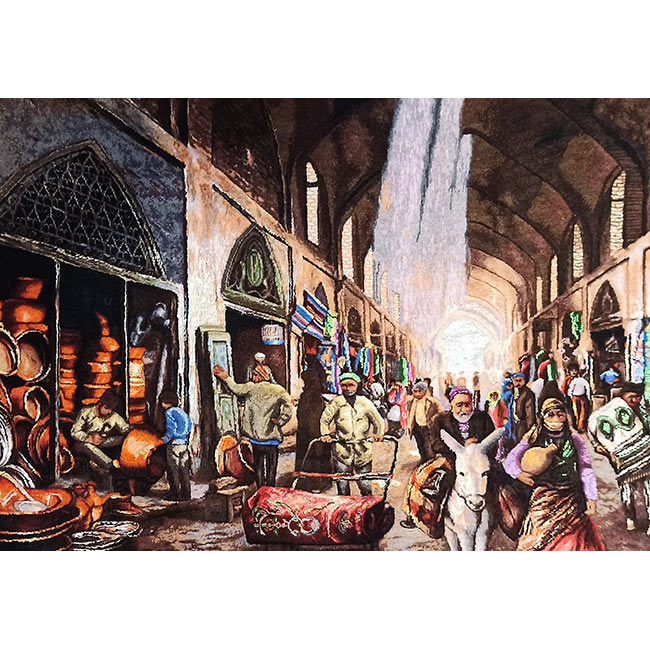 تابلو فرش دستباف طرح بازار قدیمی مسگران تبریز از نمای نزدیک - 3