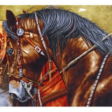 تابلو فرش دستباف طرح کله اسب سه اسب از نمای نزدیک - 1