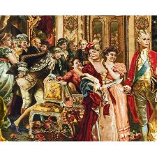 تابلو فرش دستباف طرح مجلسی و فرانسوی عروسی شاهزاده با سایز بزرگ قالیچه از نمای نزدیک - 3