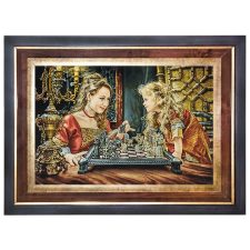 تابلو فرش دستبافت طرح مهر مادر و دختر شطرنج باز کد 1273