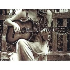 تابلو فرش دستباف طرح دختر گیتار زن (خودرنگ) از نمای نزدیک - 2