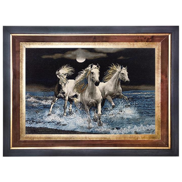 تابلو فرش دستباف طرح سه اسب دونده کد 1288