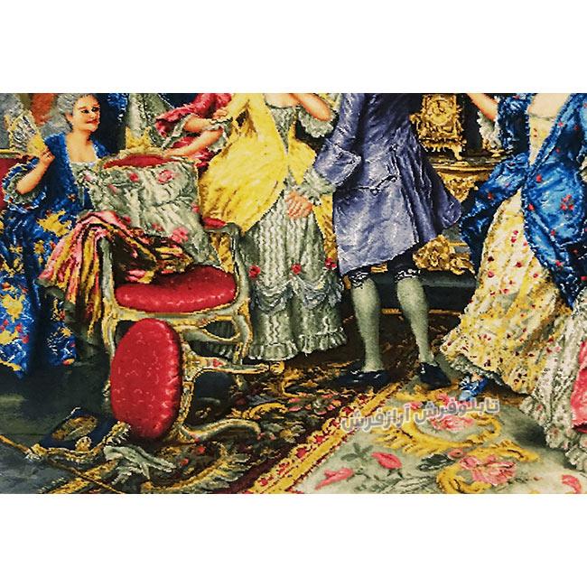 تابلو فرش دستبافت طرح فرانسوی بازی شاهزاده از نمای نزدیک - 3