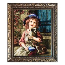 تابلو فرش دستباف طرح دختر بچه با سگ و گربه طرح لیندا کد 1006