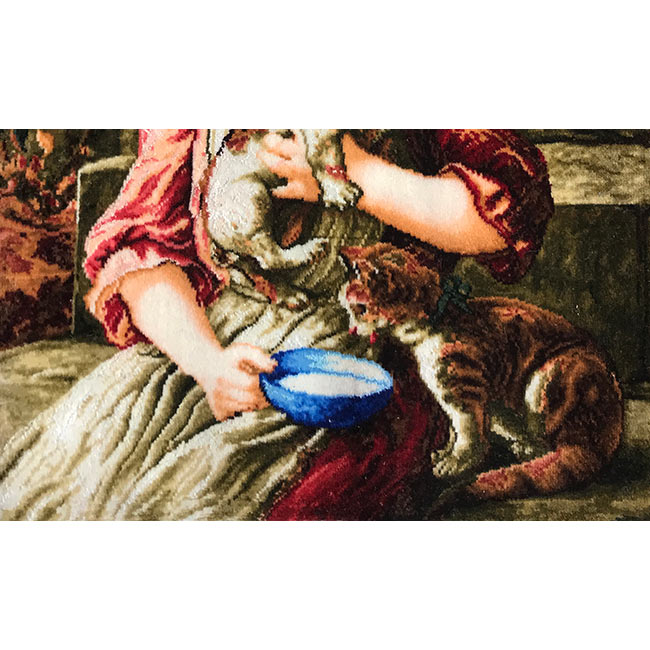 تابلو فرش دستباف طرح دختر بچه با سگ و گربه طرح لیندا از نمای نزدیک - 3
