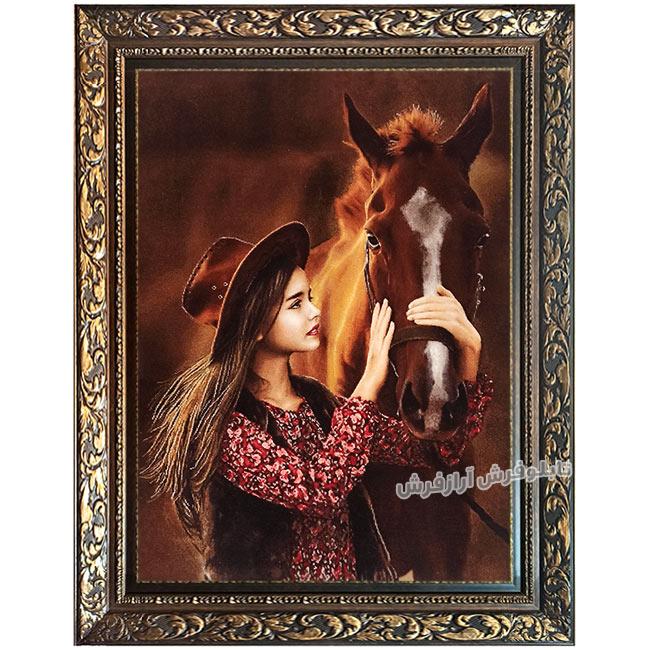 تابلو فرش دستباف طرح دختر و اسب کد 1332
