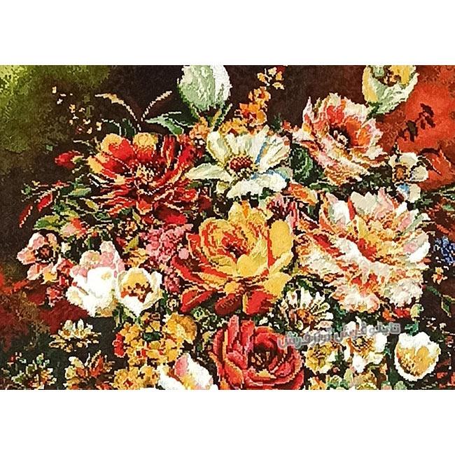 تابلو فرش دستباف طرح گل و گلدان زیبای گل رز از نمای نزدیک - 1