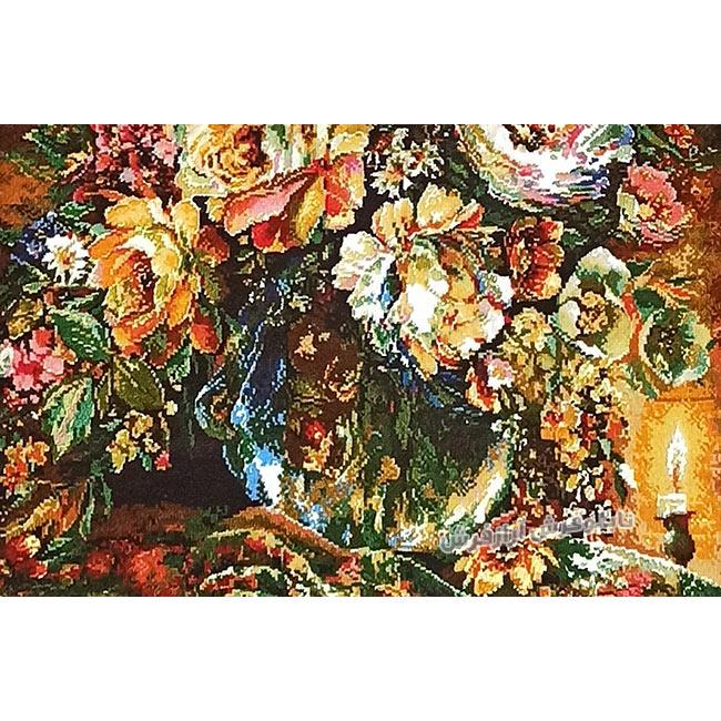 تابلو فرش دستباف طرح گل و گلدان زیبای گل رز از نمای نزدیک - 2
